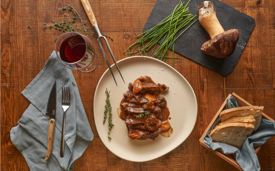 presa ibérica a baja temperatura con ragut de setas